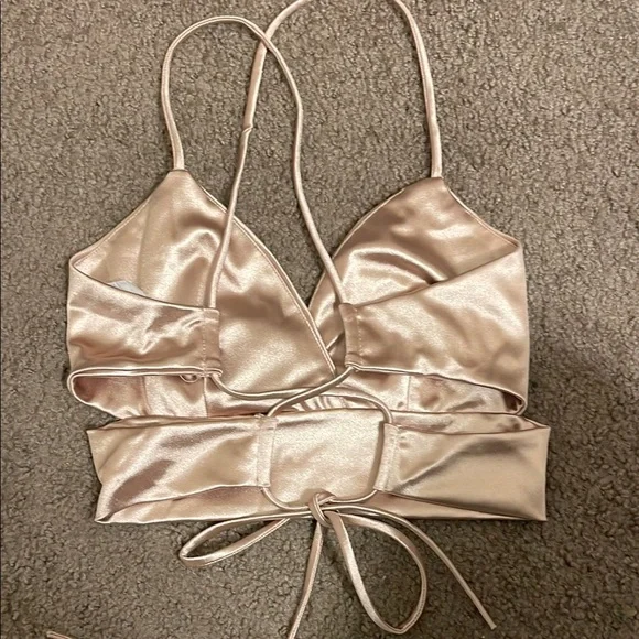 Satin Crop Top with Spaghetti Straps - Picture 2 of 3